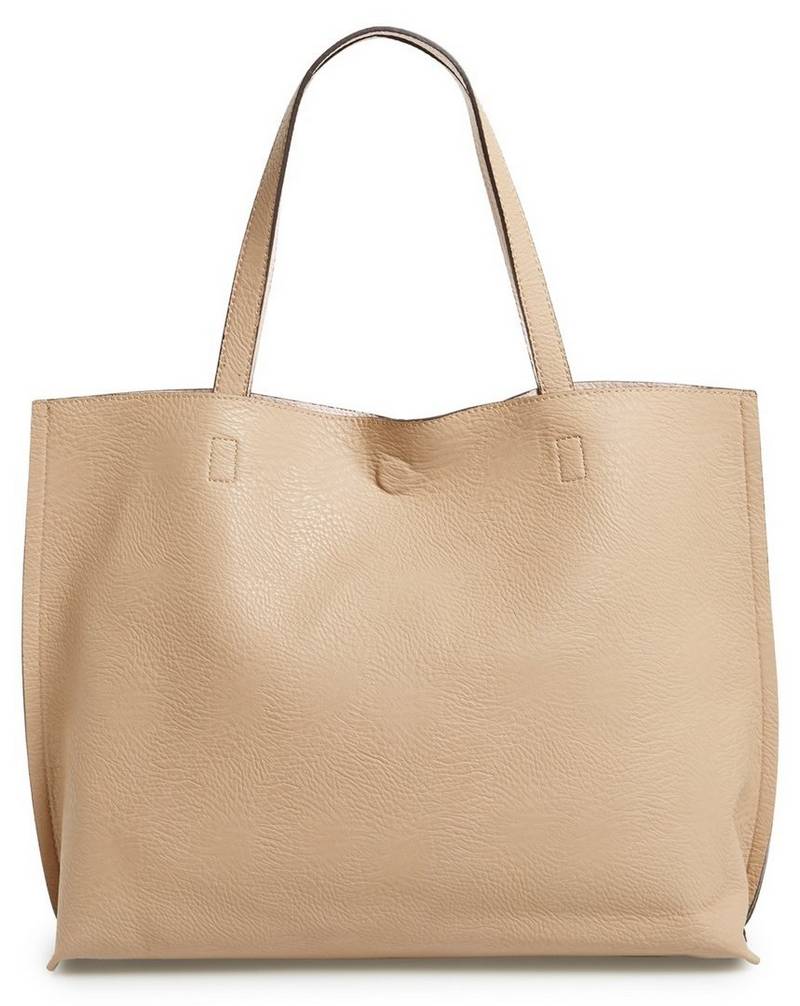 Street Level Reversible Faux Leather Tote & Wristlet in Taupe & Pale Pink, $48