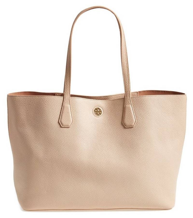 Tory Burch Perry Leather Tote in Light Oak, $395