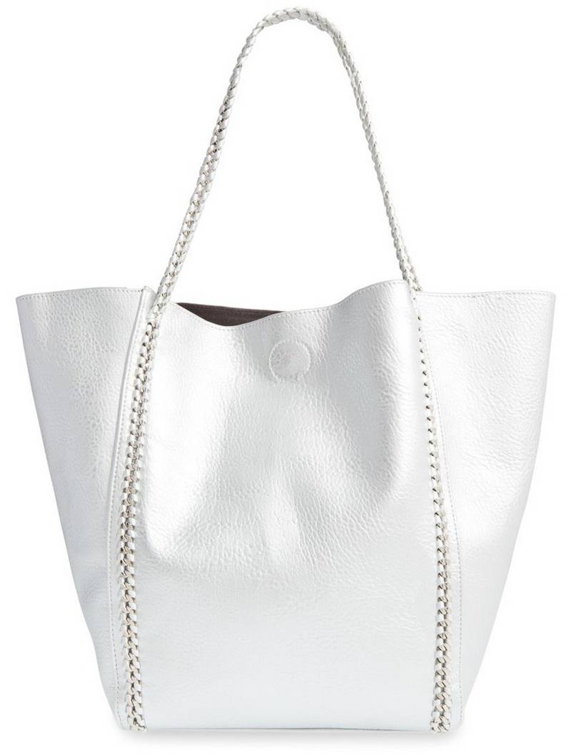 Phase 3 Chain Faux Leather Tote in Silver, $98