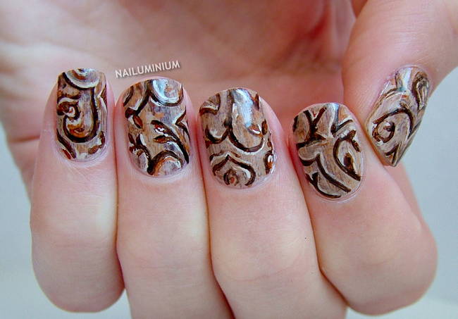 Рисунки на ногтях в коричневом цвете